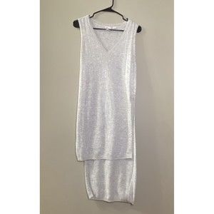 White Crow Sweater Vest Womens Large Gray Tunic High Low Hem Lagenlook Boho Slit